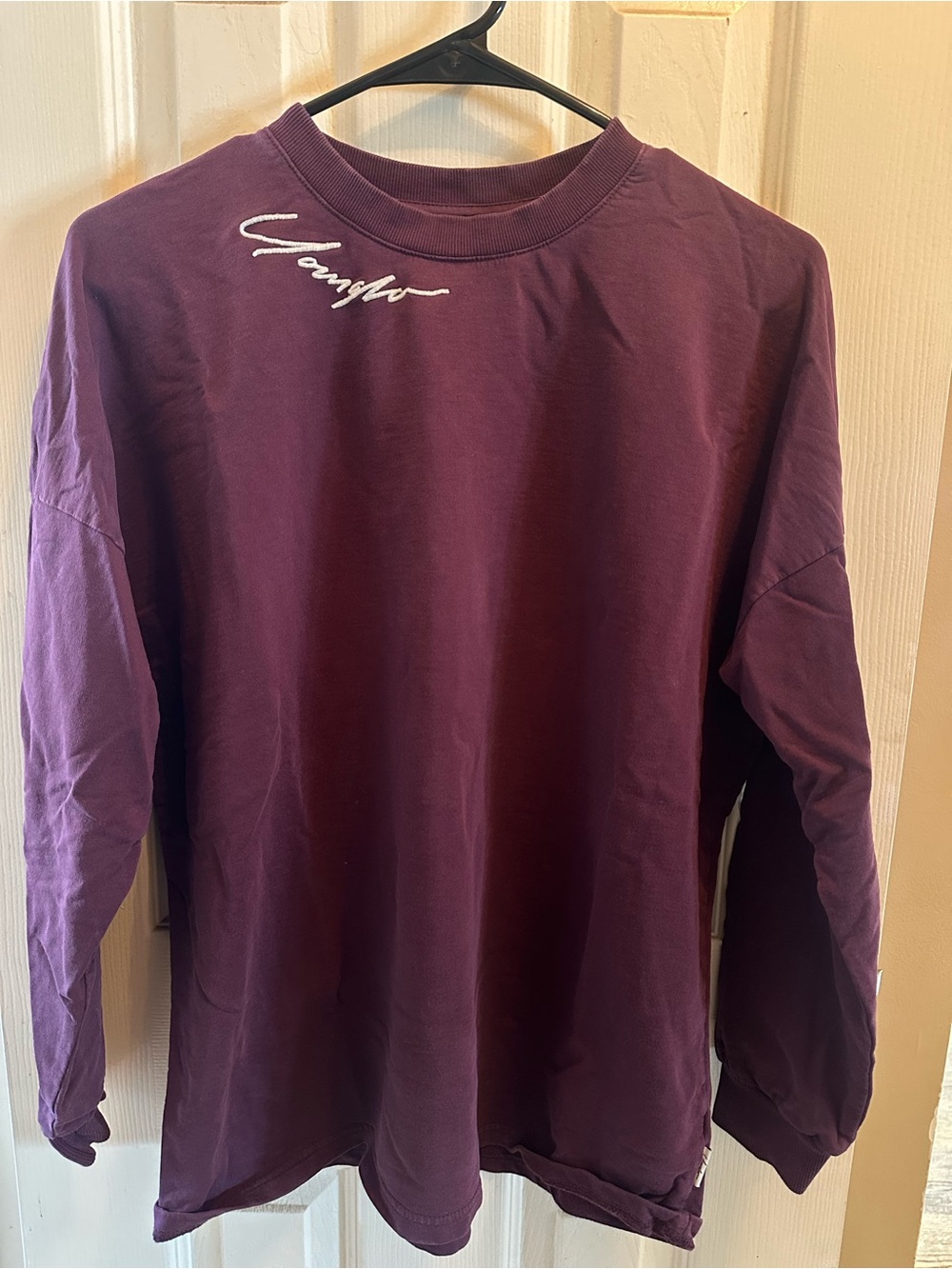 YoungLA Embroidered Script Long Sleeve Burgundy T-Shirt